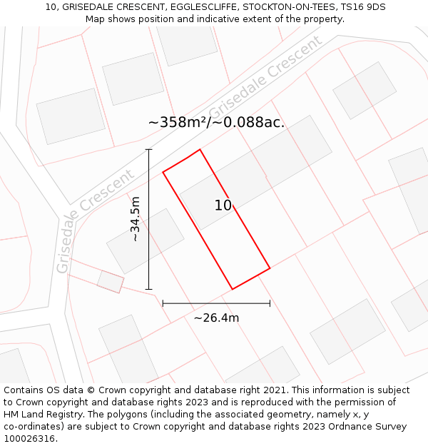 10, GRISEDALE CRESCENT, EGGLESCLIFFE, STOCKTON-ON-TEES, TS16 9DS: Plot and title map