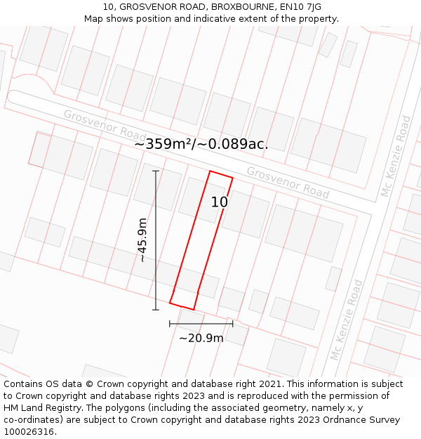 10, GROSVENOR ROAD, BROXBOURNE, EN10 7JG: Plot and title map