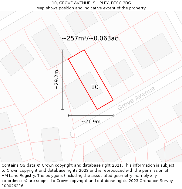 10, GROVE AVENUE, SHIPLEY, BD18 3BG: Plot and title map