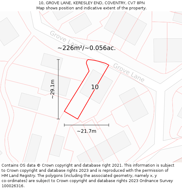 10, GROVE LANE, KERESLEY END, COVENTRY, CV7 8PN: Plot and title map