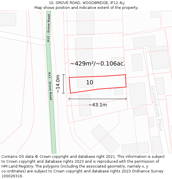 10, GROVE ROAD, WOODBRIDGE, IP12 4LJ: Plot and title map
