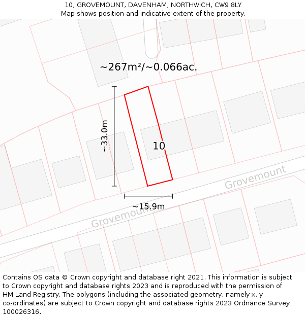 10, GROVEMOUNT, DAVENHAM, NORTHWICH, CW9 8LY: Plot and title map
