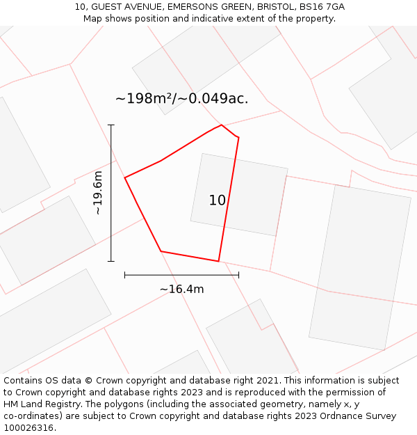 10, GUEST AVENUE, EMERSONS GREEN, BRISTOL, BS16 7GA: Plot and title map