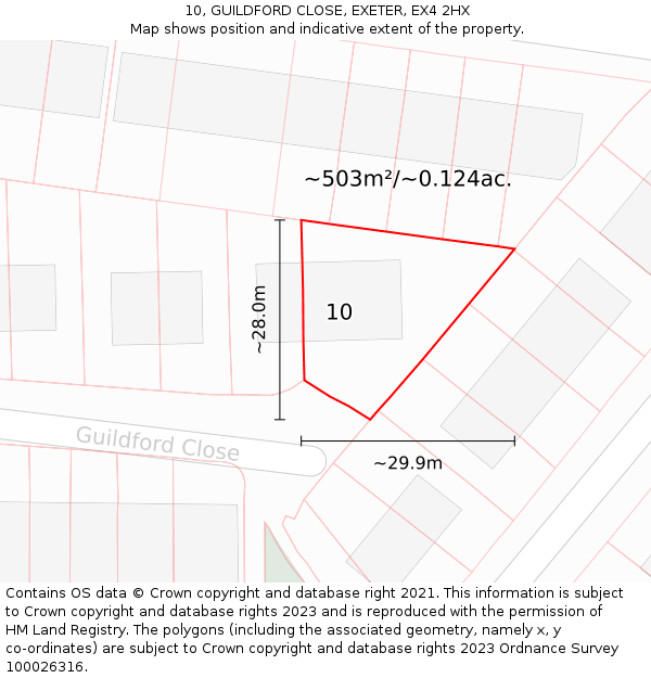 10, GUILDFORD CLOSE, EXETER, EX4 2HX: Plot and title map