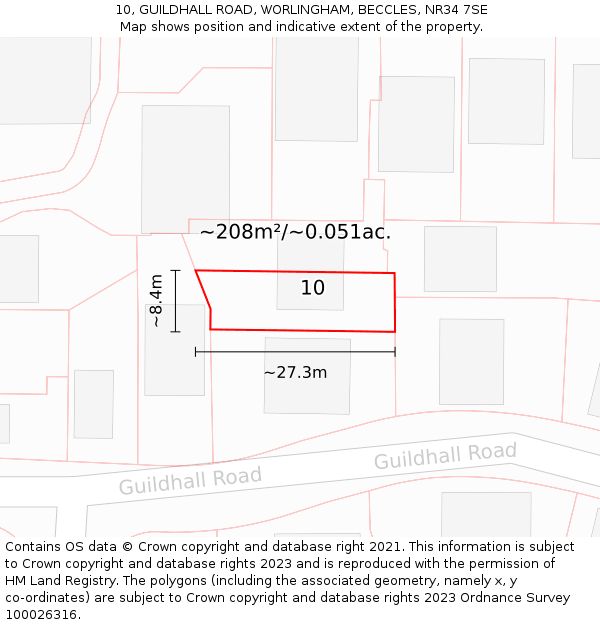 10, GUILDHALL ROAD, WORLINGHAM, BECCLES, NR34 7SE: Plot and title map