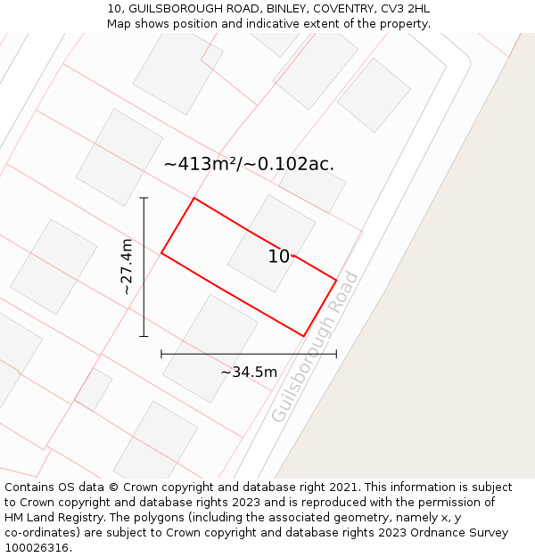 10, GUILSBOROUGH ROAD, BINLEY, COVENTRY, CV3 2HL: Plot and title map