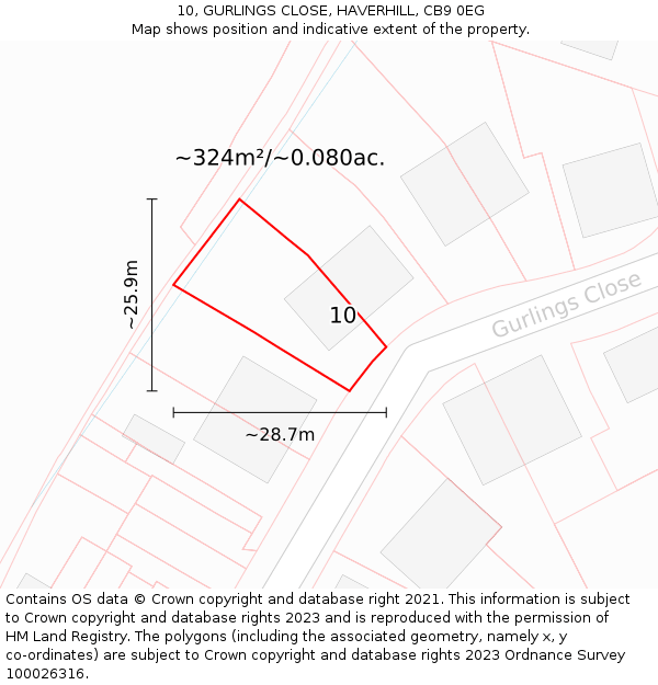 10, GURLINGS CLOSE, HAVERHILL, CB9 0EG: Plot and title map