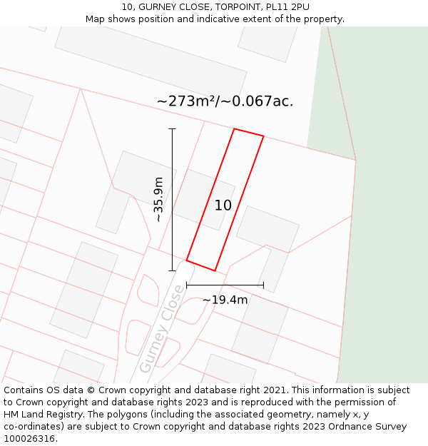 10, GURNEY CLOSE, TORPOINT, PL11 2PU: Plot and title map