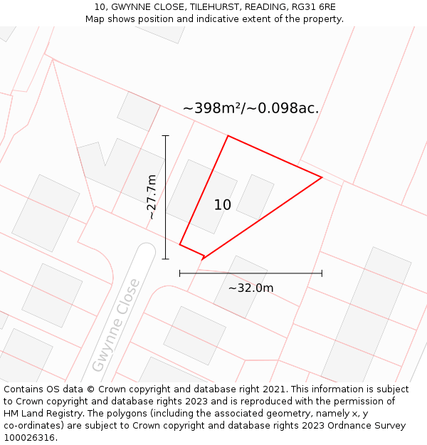 10, GWYNNE CLOSE, TILEHURST, READING, RG31 6RE: Plot and title map