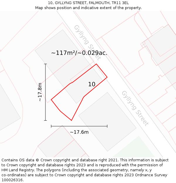 10, GYLLYNG STREET, FALMOUTH, TR11 3EL: Plot and title map