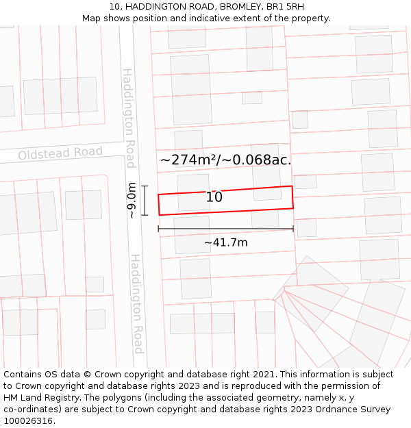 10, HADDINGTON ROAD, BROMLEY, BR1 5RH: Plot and title map