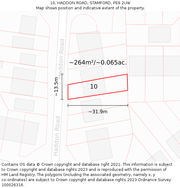 10, HADDON ROAD, STAMFORD, PE9 2UW: Plot and title map
