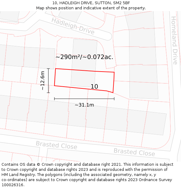10, HADLEIGH DRIVE, SUTTON, SM2 5BF: Plot and title map
