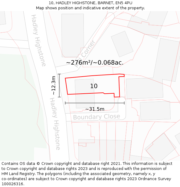 10, HADLEY HIGHSTONE, BARNET, EN5 4PU: Plot and title map