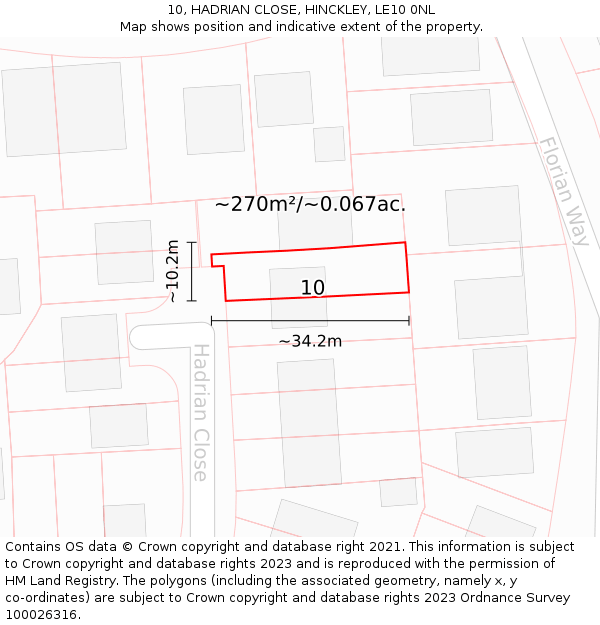 10, HADRIAN CLOSE, HINCKLEY, LE10 0NL: Plot and title map