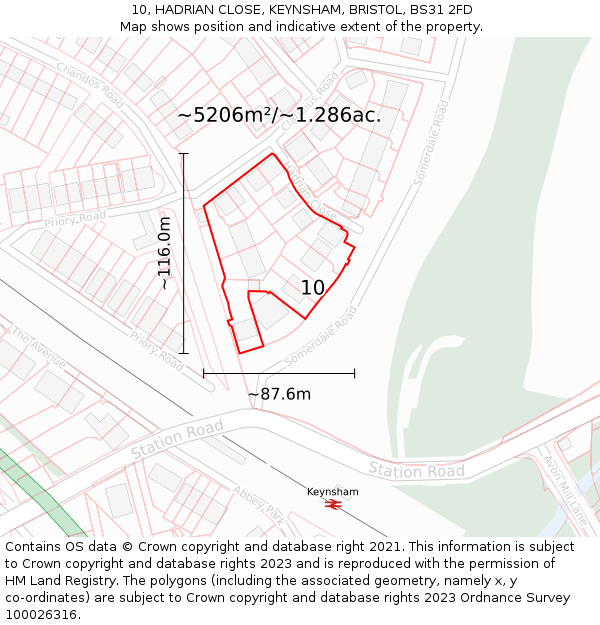 10, HADRIAN CLOSE, KEYNSHAM, BRISTOL, BS31 2FD: Plot and title map