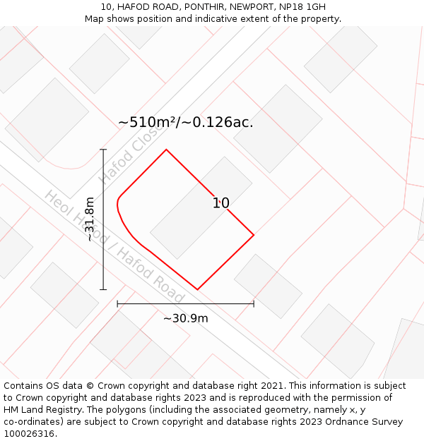 10, HAFOD ROAD, PONTHIR, NEWPORT, NP18 1GH: Plot and title map