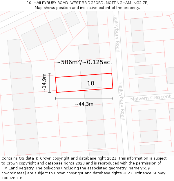 10, HAILEYBURY ROAD, WEST BRIDGFORD, NOTTINGHAM, NG2 7BJ: Plot and title map