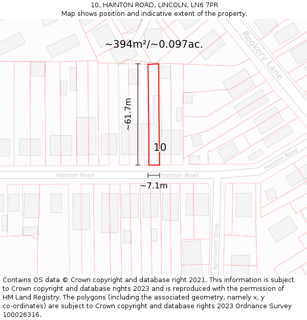 10, HAINTON ROAD, LINCOLN, LN6 7PR: Plot and title map