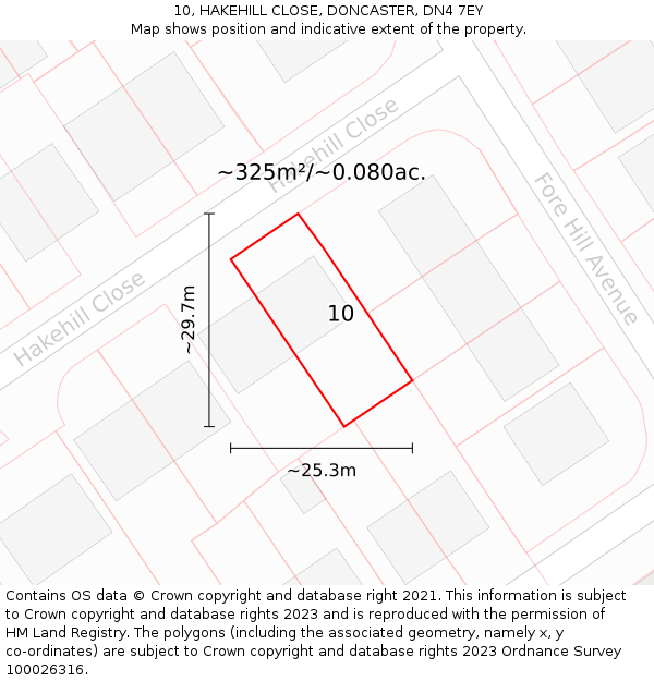 10, HAKEHILL CLOSE, DONCASTER, DN4 7EY: Plot and title map