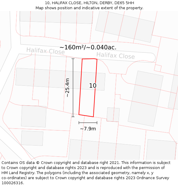 10, HALIFAX CLOSE, HILTON, DERBY, DE65 5HH: Plot and title map
