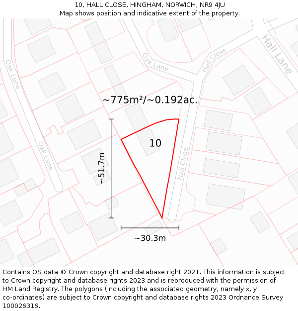 10, HALL CLOSE, HINGHAM, NORWICH, NR9 4JU: Plot and title map