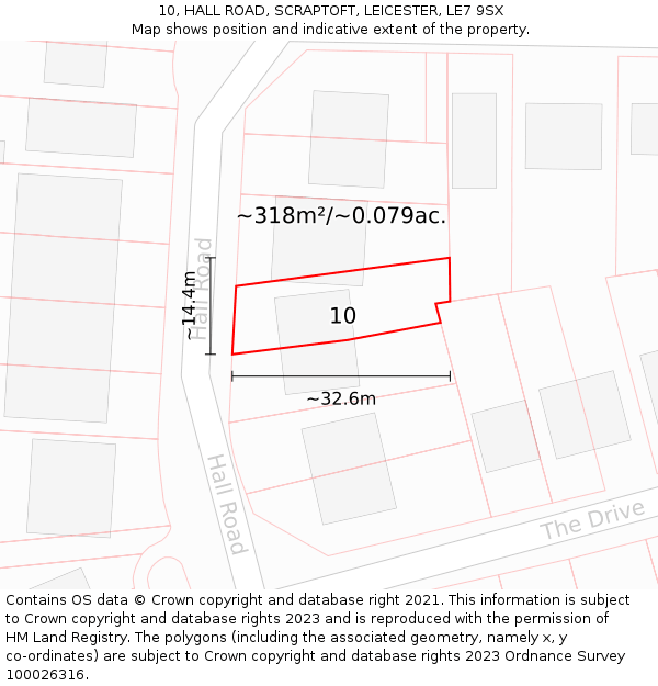 10, HALL ROAD, SCRAPTOFT, LEICESTER, LE7 9SX: Plot and title map