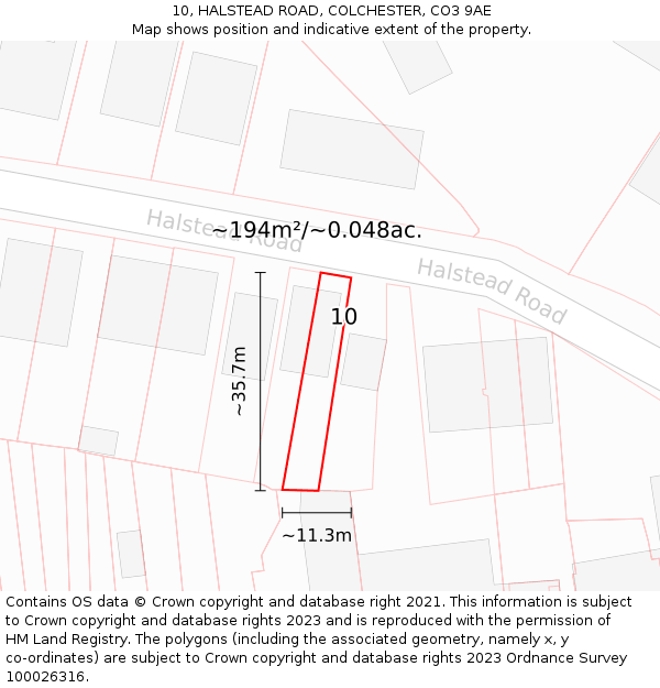 10, HALSTEAD ROAD, COLCHESTER, CO3 9AE: Plot and title map