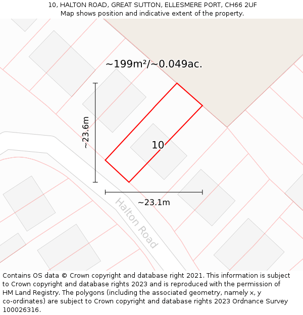 10, HALTON ROAD, GREAT SUTTON, ELLESMERE PORT, CH66 2UF: Plot and title map
