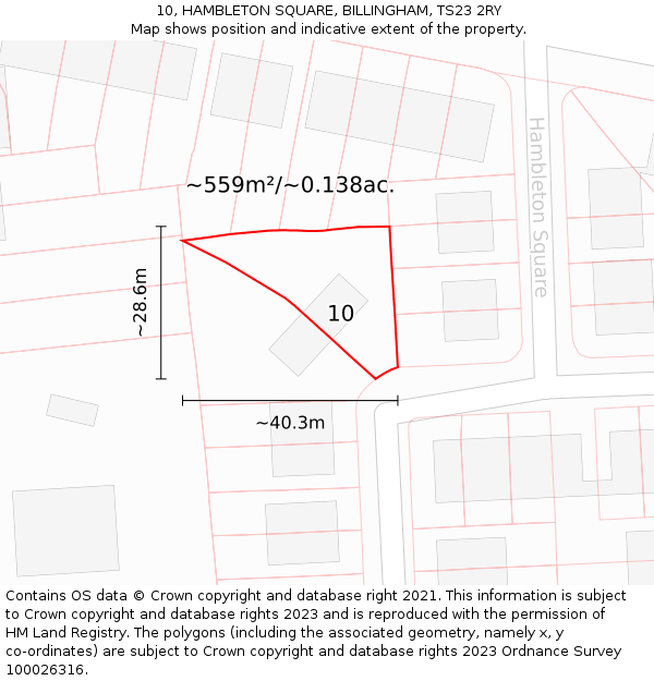 10, HAMBLETON SQUARE, BILLINGHAM, TS23 2RY: Plot and title map
