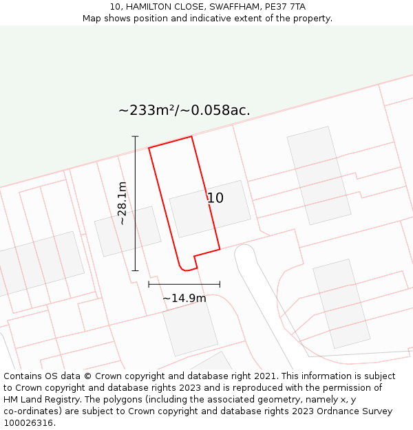10, HAMILTON CLOSE, SWAFFHAM, PE37 7TA: Plot and title map
