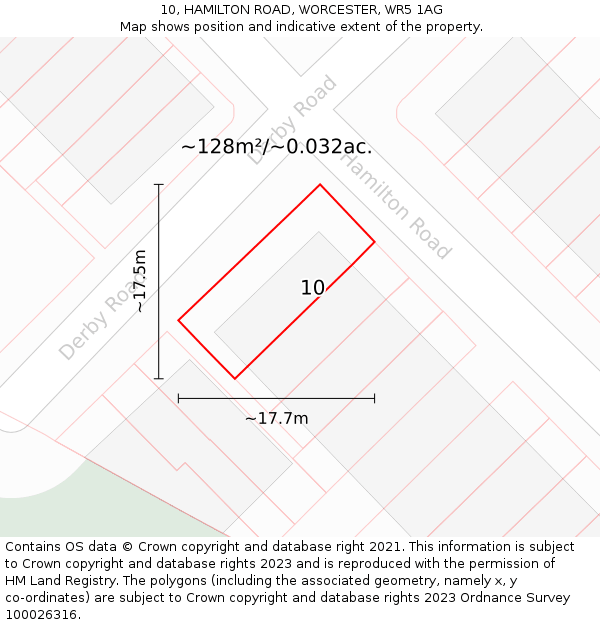 10, HAMILTON ROAD, WORCESTER, WR5 1AG: Plot and title map