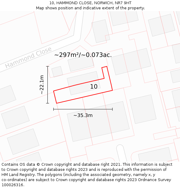 10, HAMMOND CLOSE, NORWICH, NR7 9HT: Plot and title map