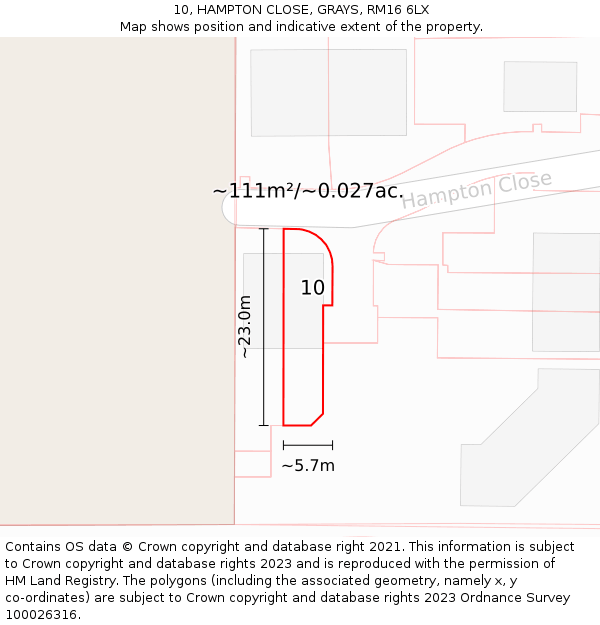10, HAMPTON CLOSE, GRAYS, RM16 6LX: Plot and title map