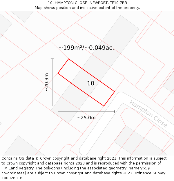 10, HAMPTON CLOSE, NEWPORT, TF10 7RB: Plot and title map