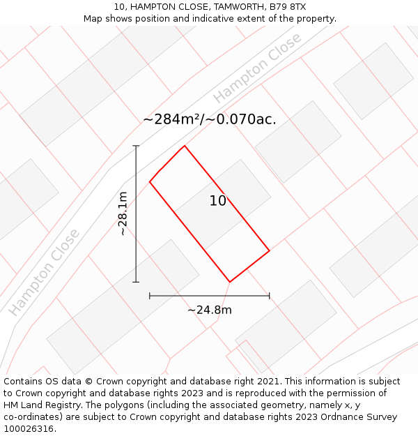 10, HAMPTON CLOSE, TAMWORTH, B79 8TX: Plot and title map
