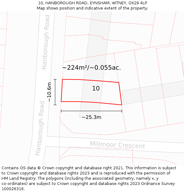 10, HANBOROUGH ROAD, EYNSHAM, WITNEY, OX29 4LP: Plot and title map