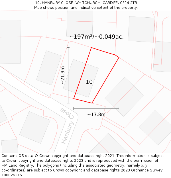 10, HANBURY CLOSE, WHITCHURCH, CARDIFF, CF14 2TB: Plot and title map