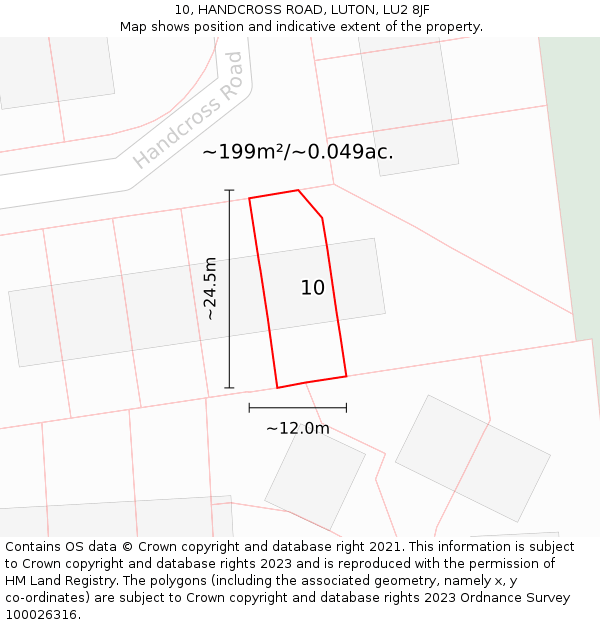 10, HANDCROSS ROAD, LUTON, LU2 8JF: Plot and title map