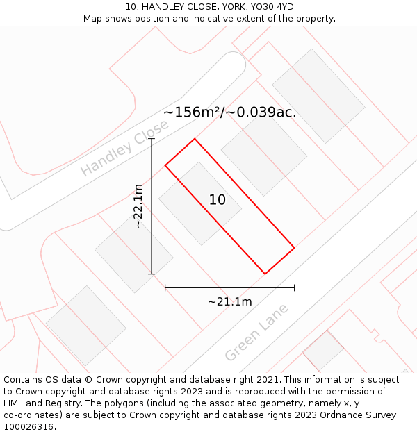 10, HANDLEY CLOSE, YORK, YO30 4YD: Plot and title map