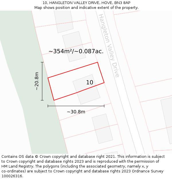 10, HANGLETON VALLEY DRIVE, HOVE, BN3 8AP: Plot and title map