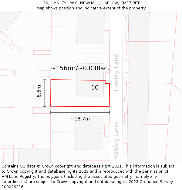 10, HANLEY LANE, NEWHALL, HARLOW, CM17 9RT: Plot and title map