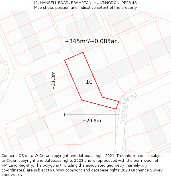 10, HANSELL ROAD, BRAMPTON, HUNTINGDON, PE28 4SL: Plot and title map