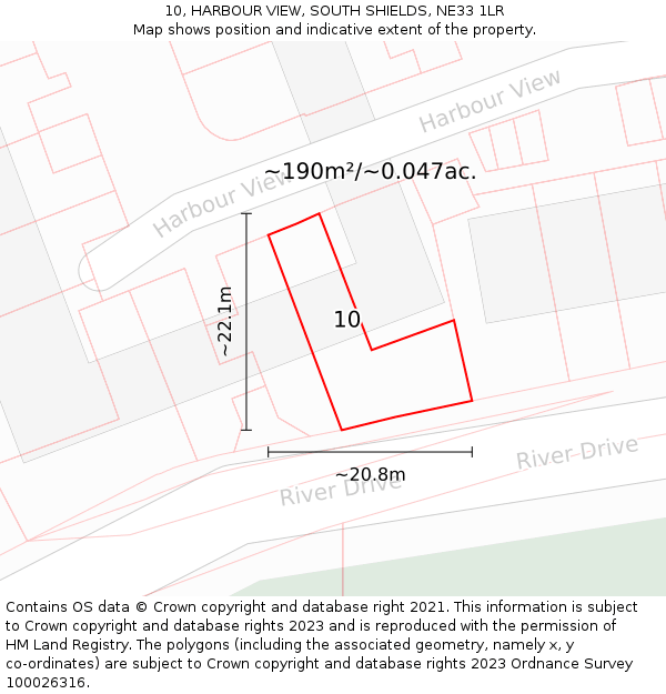 10, HARBOUR VIEW, SOUTH SHIELDS, NE33 1LR: Plot and title map