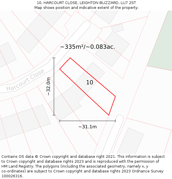 10, HARCOURT CLOSE, LEIGHTON BUZZARD, LU7 2ST: Plot and title map
