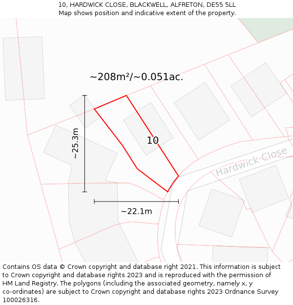 10, HARDWICK CLOSE, BLACKWELL, ALFRETON, DE55 5LL: Plot and title map