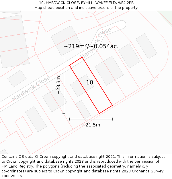10, HARDWICK CLOSE, RYHILL, WAKEFIELD, WF4 2PR: Plot and title map