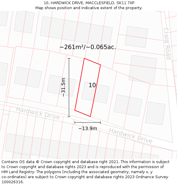 10, HARDWICK DRIVE, MACCLESFIELD, SK11 7XP: Plot and title map