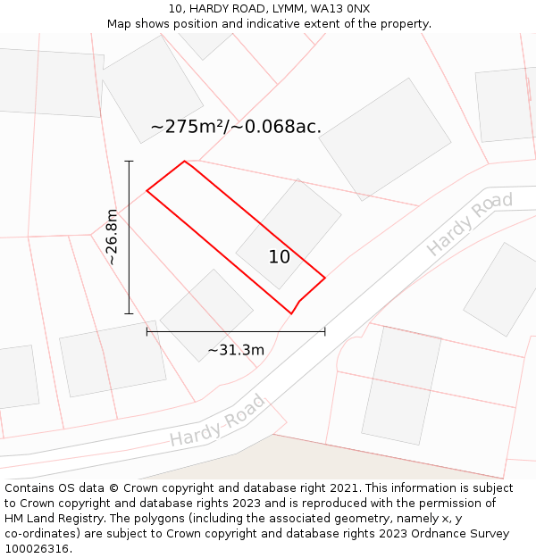 10, HARDY ROAD, LYMM, WA13 0NX: Plot and title map