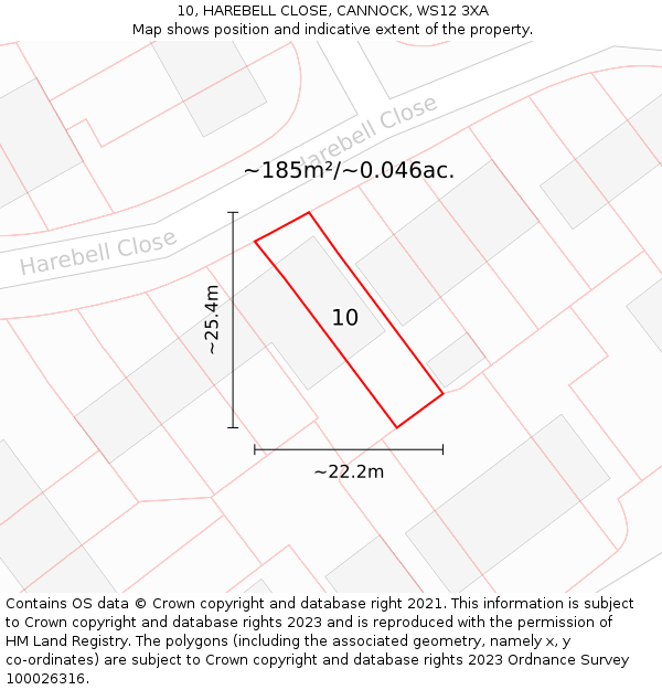 10, HAREBELL CLOSE, CANNOCK, WS12 3XA: Plot and title map